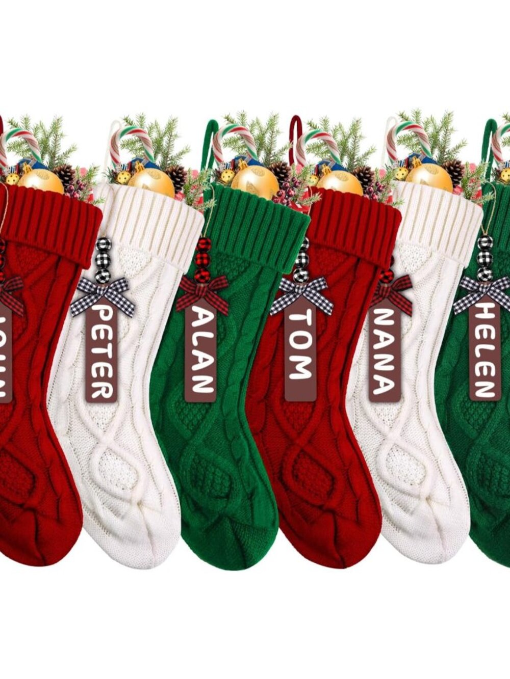 6PACK Christmas Stockings,18Inches Large Cable Knitted Stockings